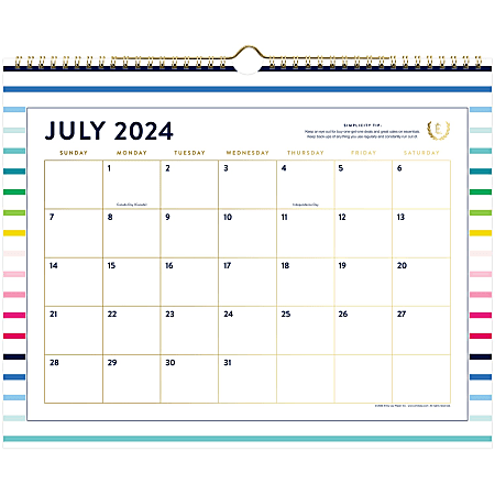 2024-2025 AT-A-GLANCE® Simplified By Emily Ley Monthly Academic Wall Calendar, 15" x 12", Happy Stripe, July 2024 To June 2025, EL24-707A