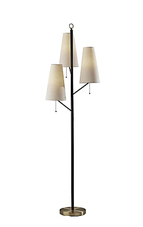 Adesso® Daniel 3-Light Floor Lamp, 71”H, Antique Brass/Cream