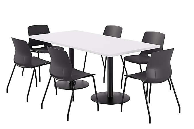 KFI Studios Proof Rectangle Pedestal Table With Imme Chairs, 31-3/4”H x 72”W x 36”D, Designer White Top/Black Base/Black Chairs