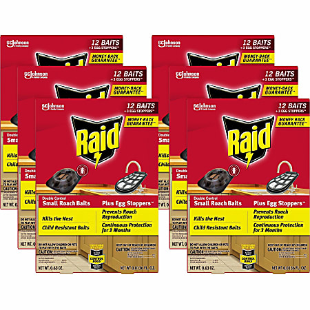 Raid Double Control Small Roach Baits - Kills Cockroaches - Red - 12/Box - 6 / Carton
