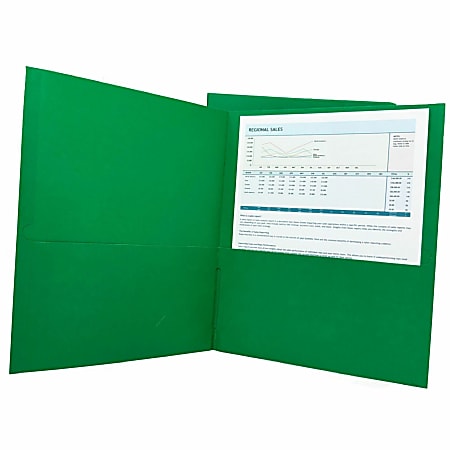 Sparco Leatherette Portfolio, 8-1/2" x 11", 2 Pocket, Green, Box of 25