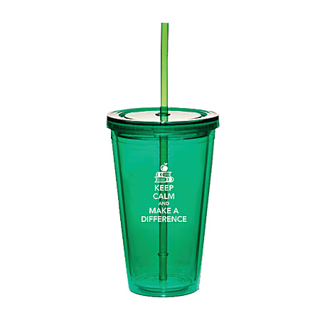Keep Calm And Make A Difference Twist-Top Tumbler With Straw, 16 Oz, Green