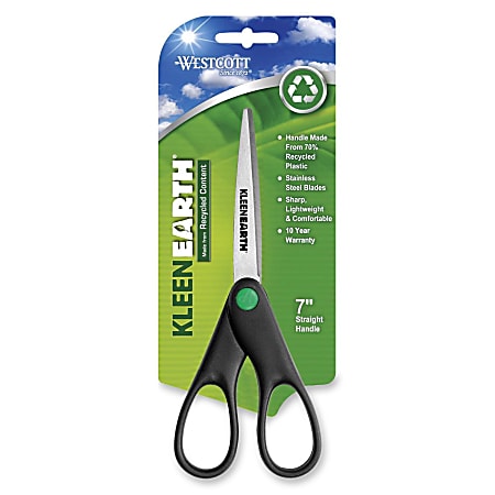 Westcott KleenEarth Recycled 7" Scissors - 2.75" Cutting - 7" Overall - Straight-left/right - Stainless Steel - Pointed Tip - Black, Silver - 1 Each