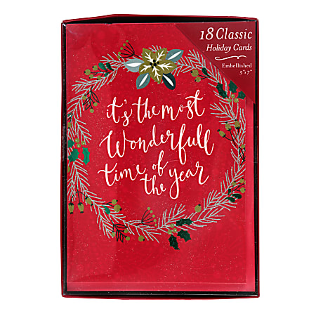 Markings by C.R. Gibson® Holiday Cards With Envelopes, 5" x 7", It's The Most Wonderful Time Of The Year, Pack Of 18