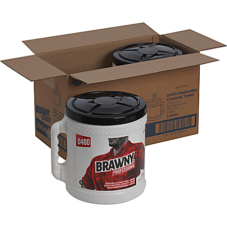 Brawny® Professional D400 Disposable Cleaning Towels in Bucket - 9.90" x 13" - 200 Sheets/Roll - Orange - Absorbent, Soft - 200 - 2 / Carton