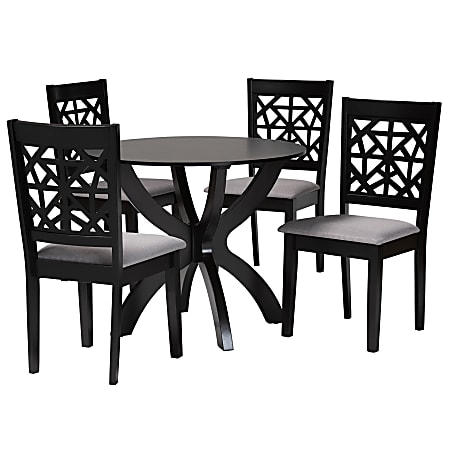 Baxton Studio Lena Modern Fabric/Finished Wood 5-Piece Dining Set, 29-15/16"H x 35-7/16"W x 35-7/16"D, Gray/Dark Brown