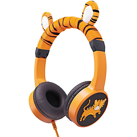 Planet Buddies Charlie the Tiger Furry Kids Headphones - Stereo - Mini-phone (3.5mm) - Wired - Over-the-head - Binaural - Circumaural - Orange