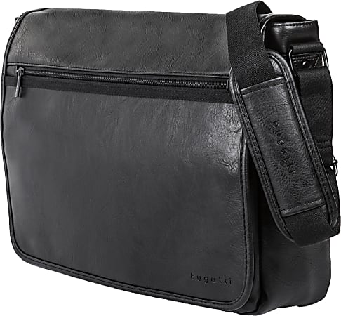Bugatti Valentino Vegan Leather Messenger Bag With 15.6" Laptop Pocket, Black