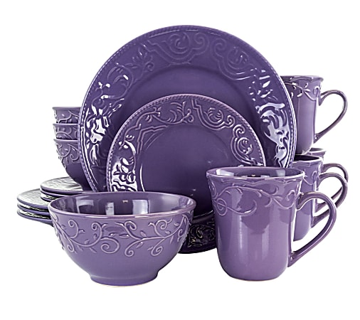 Elama 16-Piece Stoneware Dinnerware Set, Lilac Fields