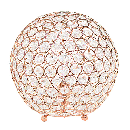 Lalia Home Elipse Glamorous Crystal Orb Table Lamp, 10"H, Rose Gold