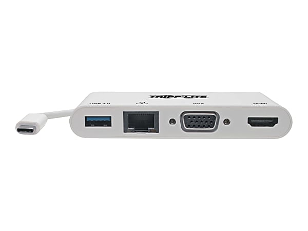 Tripp Lite USB C Docking Station Adapter 4K w/ HDMI, VGA, Gigabit Ethernet, USB-A Hub White, Thunderbolt 3 Compatible - for Notebook/Tablet/Smartphone/Projector/Monitor - USB 3.1 Type C - 2 x USB Ports