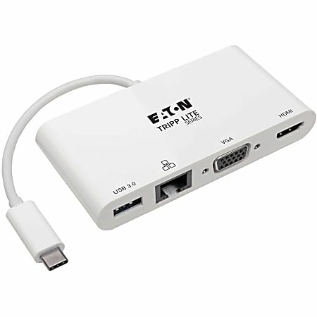 Tripp Lite USB C Docking Station Adapter 4K w/ HDMI, VGA, Gigabit Ethernet, USB-A Hub White, Thunderbolt 3 Compatible -  - U44406NHV4GU