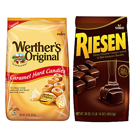 Werther's Original Caramel Hard Candies And Riesen Caramel Chocolates, 30 Oz Bags, Pack Of 2 Bags