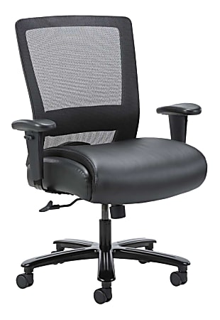 Boss Office Products Heavy-Duty Ergonomic LeatherPlus™ Bonded Leather/Mesh Mid-Back Chair, Black