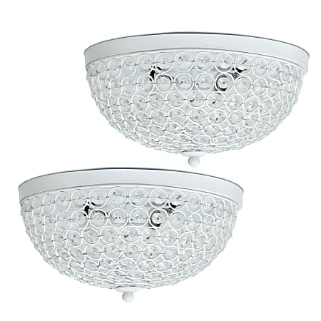 Elegant Designs 2-Light Elipse Crystal Flush-Mount Ceiling Lights, White/Crystal, Pack Of 2 Lights
