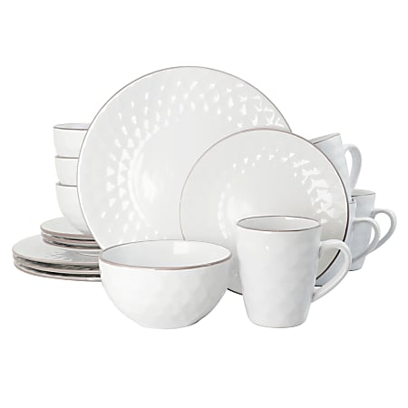 Elama 16-Piece Stoneware Dinnerware Set, Slate/Stone Pearl