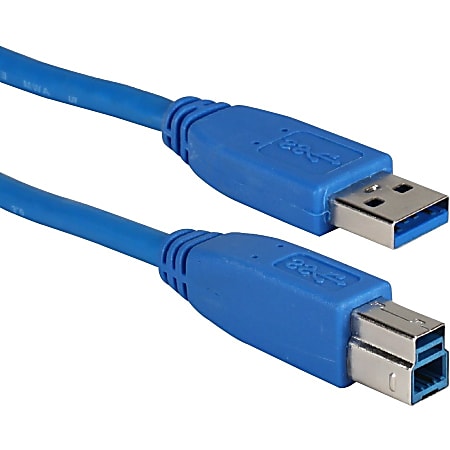 QVS USB 3.0 Compliant 5Gbps Type A Male to B Male Cable - 6 ft USB Data Transfer Cable for Printer, Scanner, Storage Drive - First End: 1 x Type A Male USB - Second End: 1 x Type B Male USB - Shielding - Blue