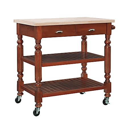 Linon Bakari 2-Drawer 36-1/2"H Kitchen Cart With Shelves, Dark Cherry