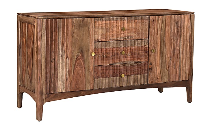 Coast to Coast Selby 3-Drawer Solid Sheesham Wood Credenza, 31”H x 63"W x 17"D, Tabor Light Natural Sheesham