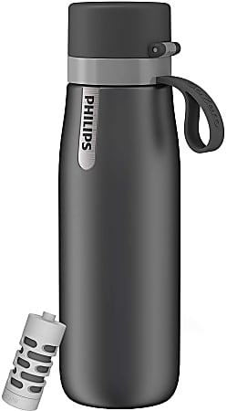 Philips GoZero Everyday Insulated Stainless Steel Water Bottle With Filter 18.6 Oz Gray