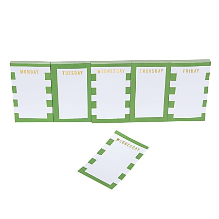 Gartner Studios® Day Of The Week Sticky Notes, 3" x 2", Green/White Stripes, 50 Sheets Per Pad, Pack Of 5 Pads