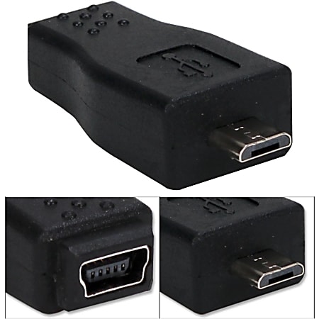 QVS Micro-USB Male to Mini-USB Female Adaptor - 1 Pack - 1 x Type B Male Micro USB - 1 x Type B Female Mini USB - Nickel Connector - Black