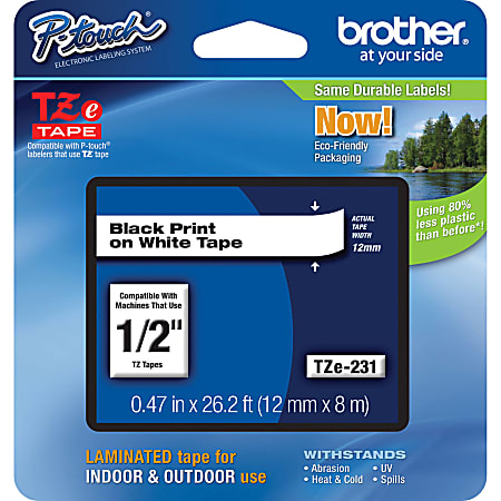 Brother P Touch TZe 231 Label Tape 12 x 26 14 WhiteBlack Pack Of 4