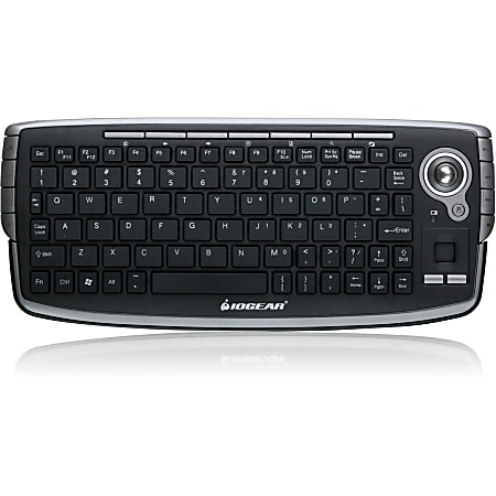 IOGEAR 2.4GHz Wireless Keyboard - Wireless Connectivity - RF - 33 ft - 2.40 GHz - USB Interface - French - Trackball, Scroll Wheel - PC, Mac - AAA Battery Size Supported - Black, Silver