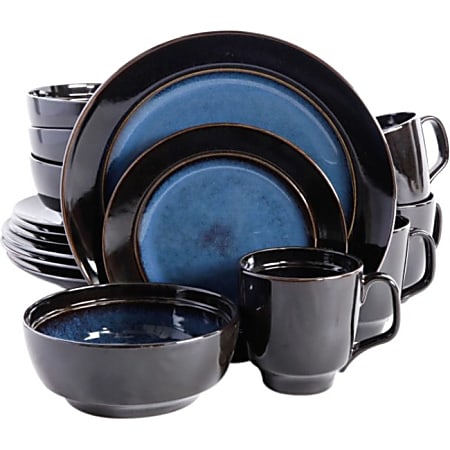 Gibson Bella Galleria Blue 16 pc DW Set - Dinner Plate, Salad Plate, Soup Bowl, Mug - Stoneware - Dishwasher Safe - Microwave Safe - Blue - Glazed