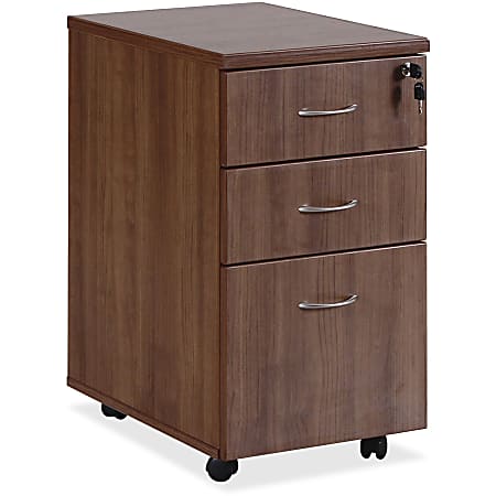 Lorell® Essentials 22"D Vertical 3-Drawer Mobile Pedestal File Cabinet, Metal, Walnut