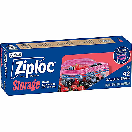 Ziploc&reg; Stand-Up Storage Bags - 1 gal Capacity - Seal Closure - Plastic - Storage, Filing, Kitchen - 42 / Box