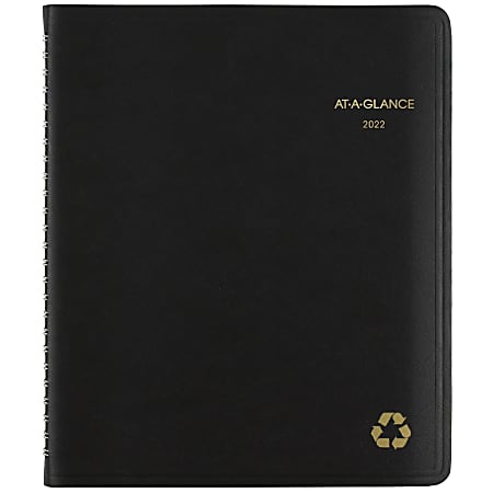 AT-A-GLANCE®  Weekly/Monthly Planner, 7" x 8-3/4", Black, January To December 2022, 70951G05