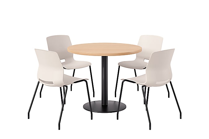 KFI Studios Midtown Pedestal Round  Table Set With Armless Chairs, 31-3/4”H x 22”W x 19-3/4”D, Cafelle Top/Black Base/Moonbeam Chairs, 840031939845