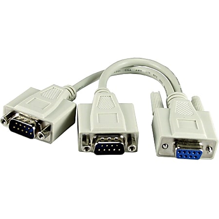 QVS Serial DB9 Female to DB9 Male & Male Splitter Cable - 8" DB-9 Data Transfer Cable for Printer, Keyboard/Mouse, PDA, Camera - First End: 1 x 9-pin DB-9 RS-232 Serial - Female - Second End: 2 x 9-pin DB-9 RS-232 Serial - Male - Splitter Cable - Beige