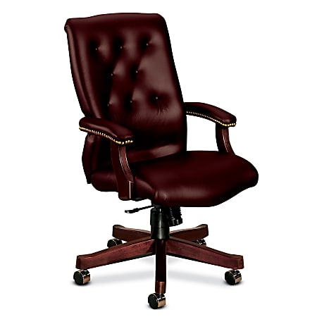 HON® 6540 Series High-Back Vinyl Executive Chair, 44 3/4"H x 25 3/4"W x 29 1/2"D, Black Frame, Oxblood