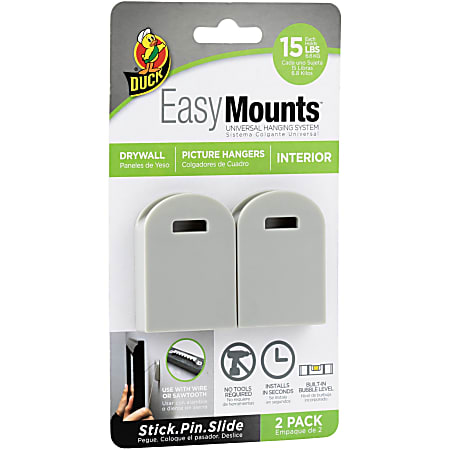 Duck Brand EasyMounts Interior Wall Picture Hanger - 15 lb (6.80 kg) Capacity - 1.6" Width x 2.3" Length - for Frame, Home, Pictures - White - 1 Each