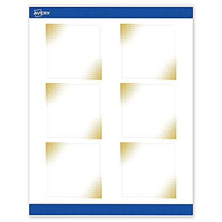 Avery® Printable Labels With Sure Feed® Technology, S00-EWQ, Square, 3" x 3", Matte White With Preprinted Gold-Blush Pattern, Pack Of 60