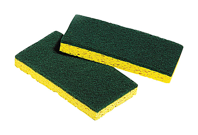 Unisan Medium-Duty Scrubbing Sponges, Green/Yellow, Pack Of 5