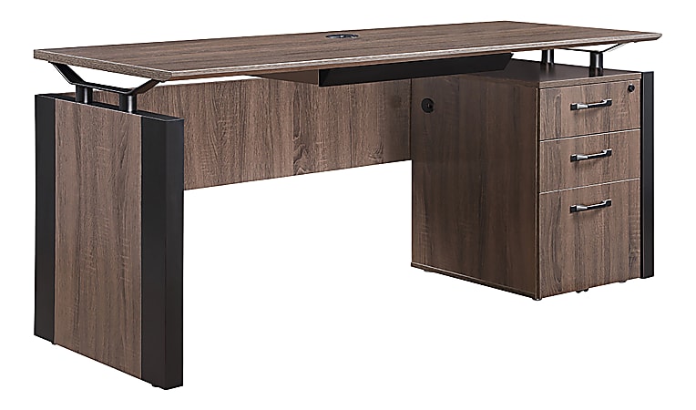 Forward Furniture Allure 66"W Desk With Center Drawer And Pedestal, Southern Walnut/Black