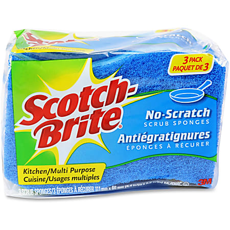 Scotch-Brite No Scratch Scrub Sponges - 2.8" Height x 4.5" Width x 4.5" Length x 590 mil Thickness - 8/Carton - Blue