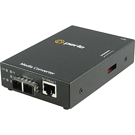 Perle S-110P-S2SC20-XT Media Converter - 1x PoE (RJ-45) Ports - 1 x SC Ports - Single-mode - 10/100Base-TX, 100Base-LX - Rail-mountable, Rack-mountable, Wall Mountable, Desktop