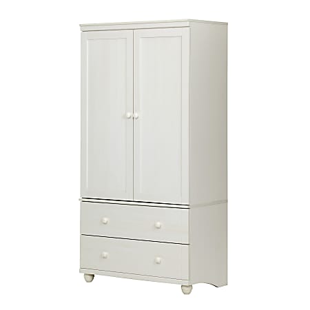 South Shore Hopedale 2-Drawer Storage Armoire, 1 Fixed Shelf, 3 Adjustable Shelves, White Wash