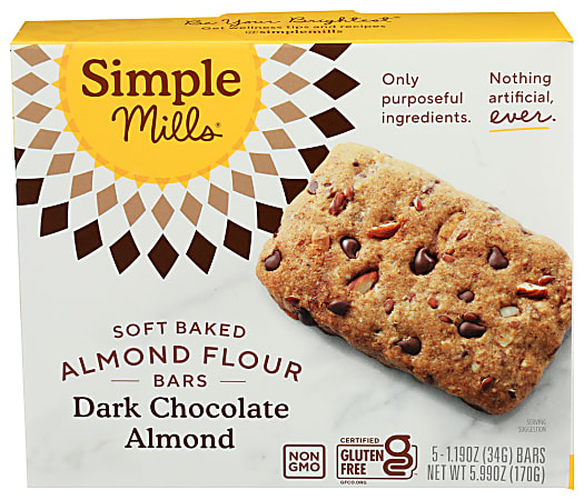 Simple Mills Soft Baked Bars, Dark Chocolate Almond, 1.19 Oz, Total Qty 6