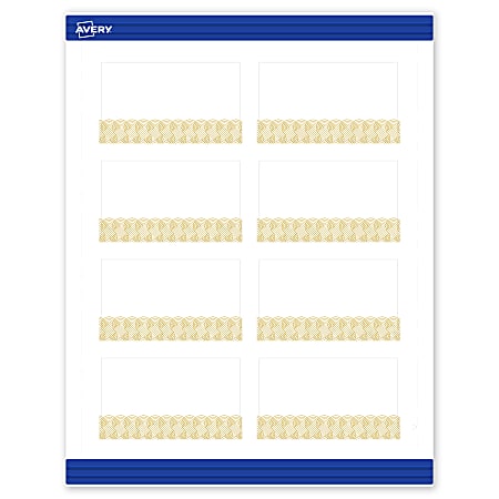 Avery® Printable Cards With Sure Feed® Technology, 2" x 3-1/2", Matte White With Preprinted Gold Lace Trim Pattern, Pack Of 80