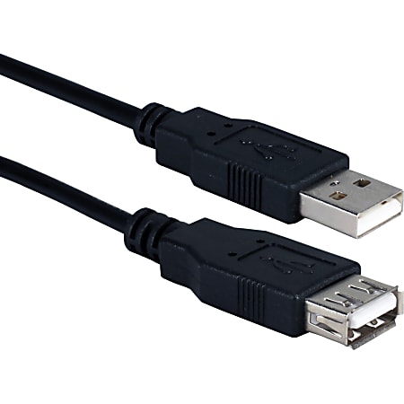 QVS USB 2.0 High-Speed 480Mbps Extension Cable - 3 ft USB Data Transfer Cable - First End: 1 x USB 2.0 Type A - Male - Second End: 1 x USB - Female - Extension Cable - Gold, Nickel Plated Contact - Black