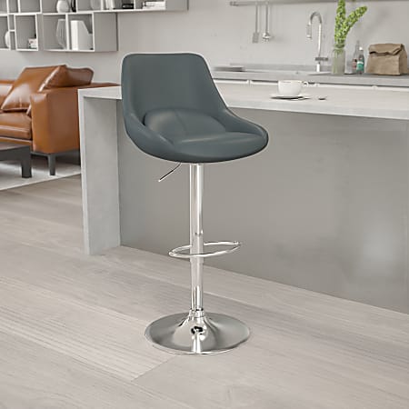 Flash Furniture Contemporary Adjustable Height Swivel Bar Stool With Support Pillow, Gray Vinyl/Chrome