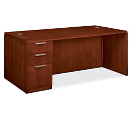 HON® Arrive Left-Pedestal Desk, 29 1/2"H x 72"W x 24"D, Henna Cherry