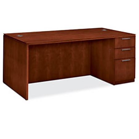 HON® Arrive Right-Pedestal Desk, 29 1/2"H x 72"W x 24"D, Henna Cherry