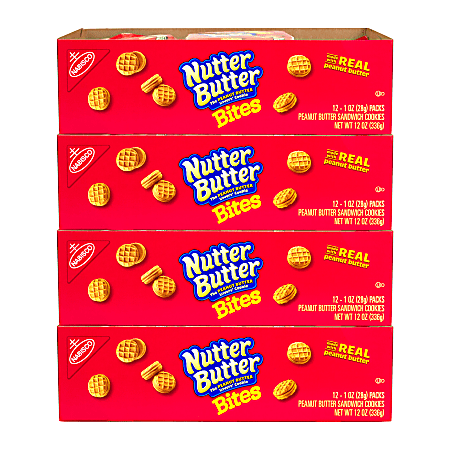 Nutter Butter Peanut Butter Bites Cookies, 1 Oz Box, Pack Of 48 Boxes