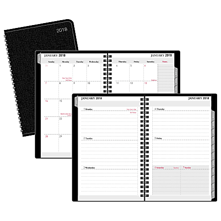 Office Depot® Brand Vinyl Cover Weekly/Monthly Planner, 5" x 8", 30% Recycled, Black, January to December 2018 (OD711400-18)